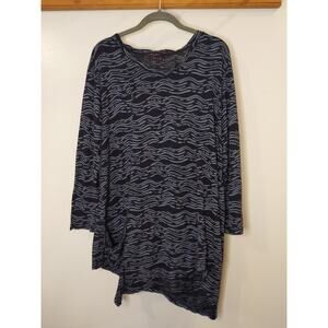 Fresh Produce LG Black Gray Wave Print Asymmetrical Hem Tunic Top 100% Cotton